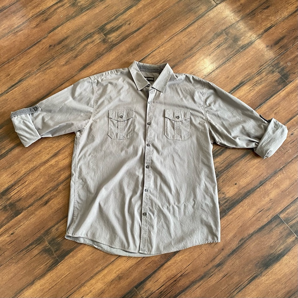 Michael Brandon Gray Button Tab Sleeve Mens Shirt XXL